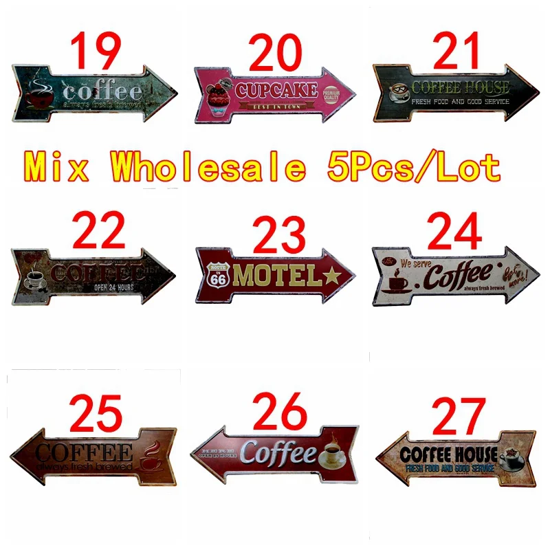 

Coffee Restaurant Arrow Wholesale Metal Irregular Tin Signs Advertising board Wall Pub Home Art Decor 42X10CM U-19