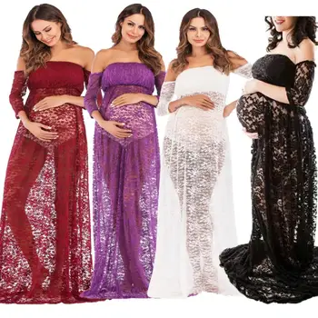 

Lace Maternity Dresses For Photo Shoot Summer Pregnancy Dresses Sexy Shoulderless Maternity Clothes Evening Pregnant Dress Y326