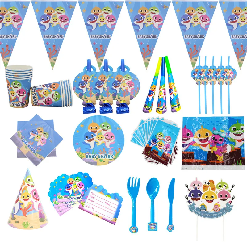 

Cartoon Baby Shark Birthday Party Decorations Kids Disposable Tableware Balloon Paper Plates Cup Napkins Party Supplies Favors