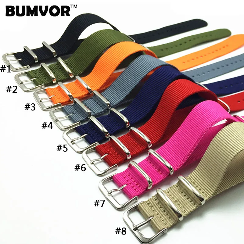 BUMVOR 10PCS Top Quality 16/ 18mm 20mm 22mm 24MM Navy White Red Diver 3 Keepers NATO Waterproof Nylon Strap Watch Band