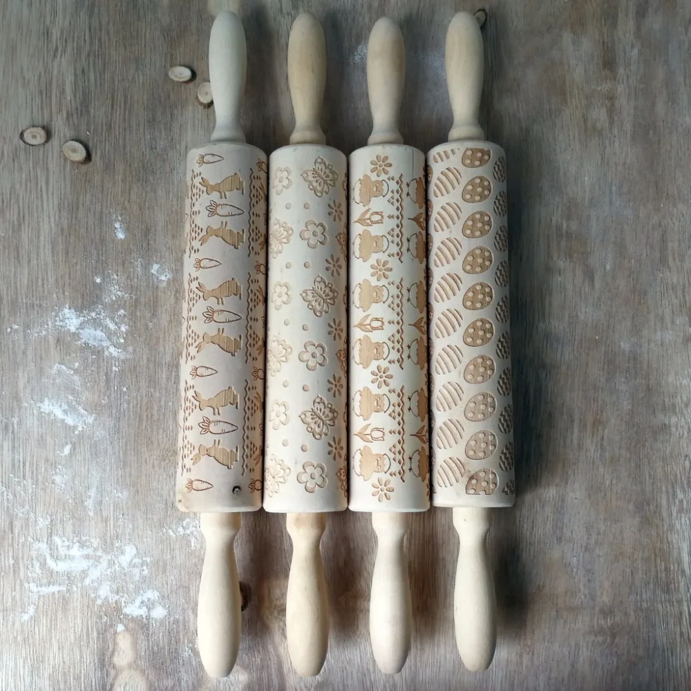

2018 New Easter Animal Flower Egg pattern Embossing Rolling Pin Baking Cookies Noodle Biscuit Fondant Cake Dough Engraved Roller