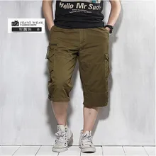 Летние Короткие штаны для мужчин, Новое поступление, брендовые Большие размеры, одноцветные штаны с несколькими карманами, пляжные шорты, брюки Капри, свободные штаны A3021