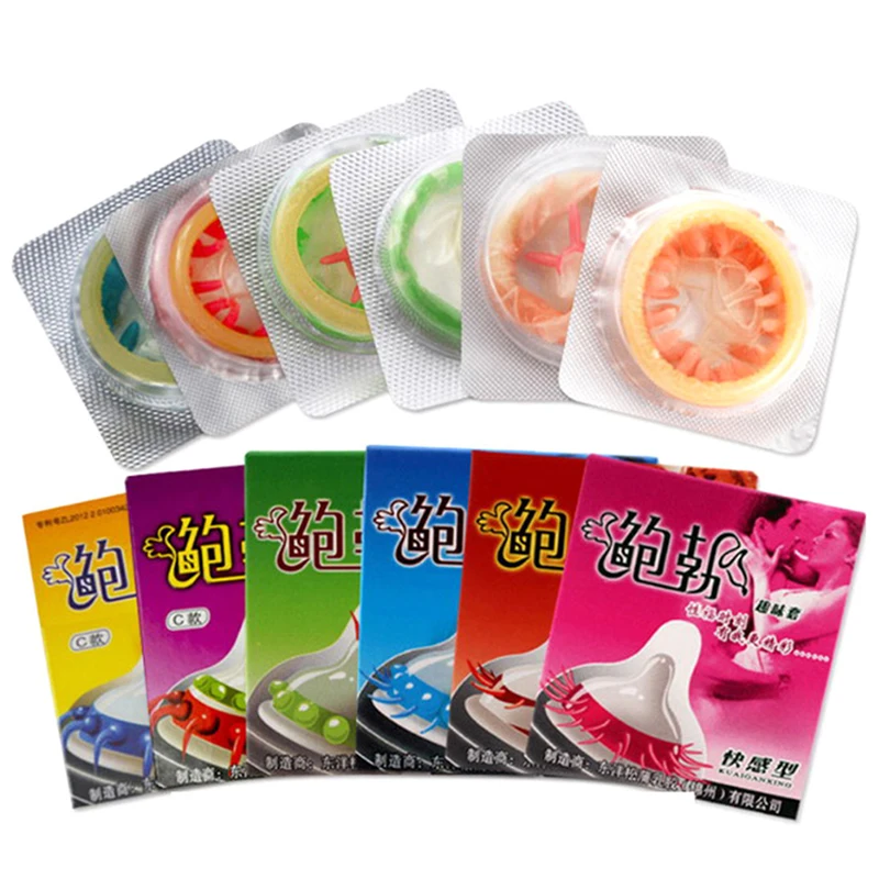 6PCS/lot Female G-spot Vaginal Stimulation Condoms Adult Sex Products Extra Sensitive Penis Sleeve Ribbed Dotted Spike Condom