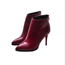 Nice New Fashion Pointed Toe Autumn Women’s Ankle Boots Black/Red/Grey Solid Color Pumps High Heels Woman Leather Shoes WSH385