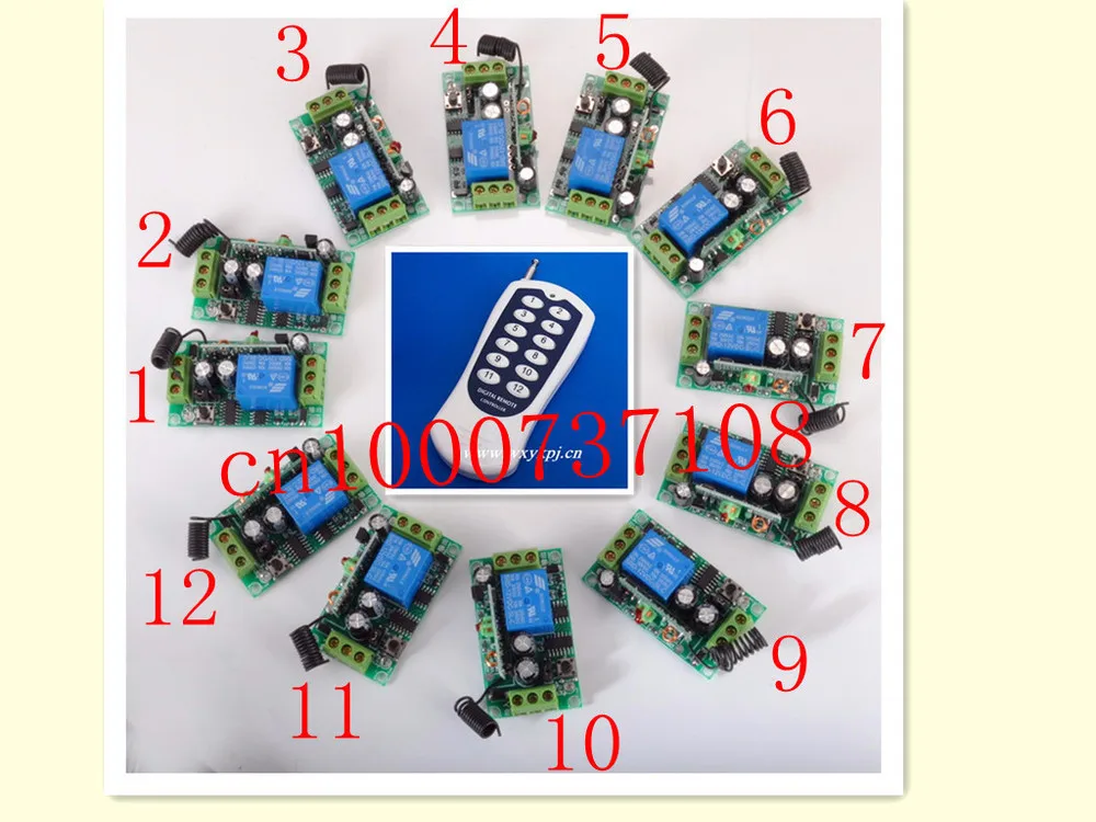 

Free shipping 12V 1ch Learning Code Wireless Remote Control Switch System 12 Receiver &Transmitter applicance garage door z-wave
