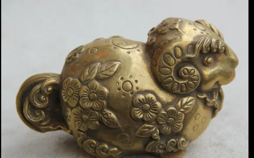 

671115866*++5" Chinese Feng Shui Brass Zodiac Year Sheep jumbuck Animal Statue Sculpture