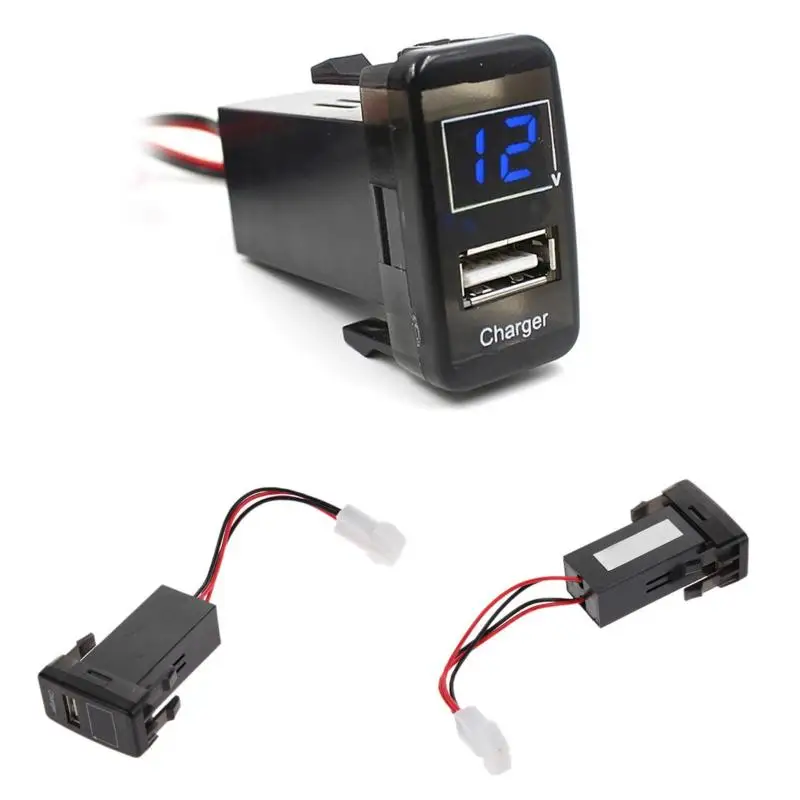 

New 2 in 1 Multifunctional Car 5V 2.1A USB Port Dashboard Voltmeter Phone Charger Socket Plug For TOYOTA VIGO Car Volt Meters