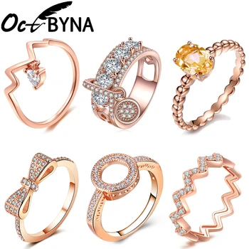 

High Quality Rose Gold Brand Rings For Women Concise Classical CZ Crystal Wedding Ring Austrian Crystals Rings Dropshipping