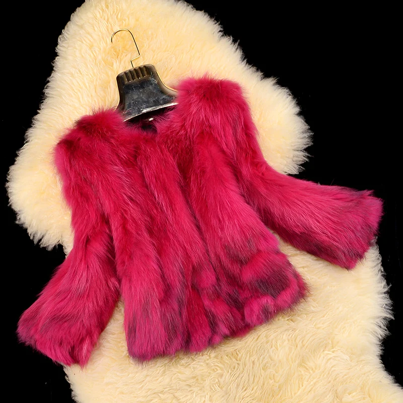 Natural Raccoon Dog Fur Coats Outerwear Women O neck 3/4 Sleeve Real