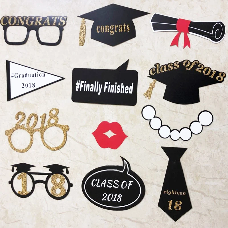 1 Set Photo Booth Props Gown Hat Graduation Party Decoration 2018