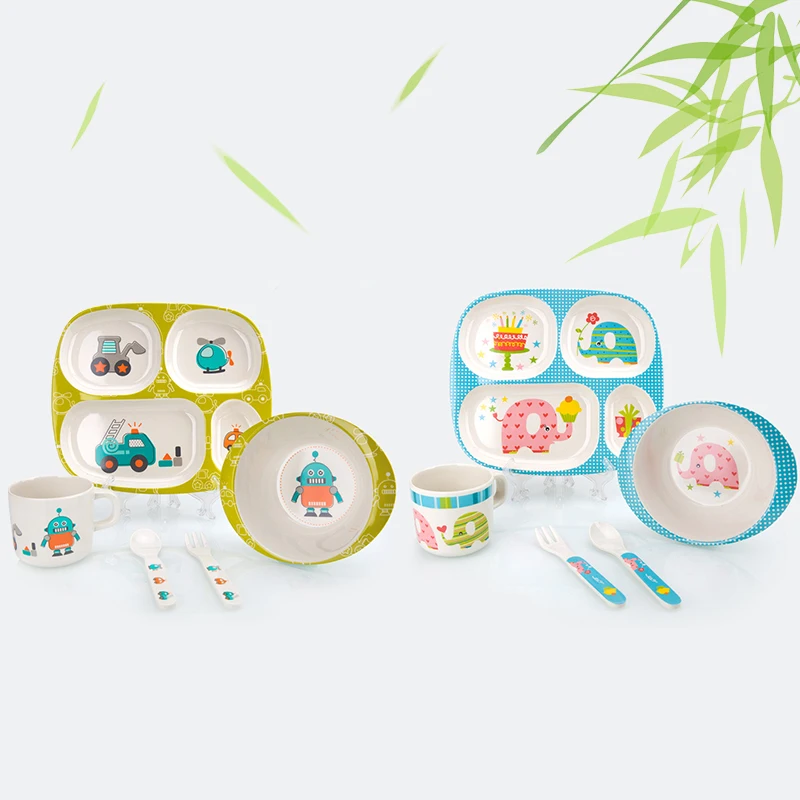 Bamboo Fiber Children Tableware Baby Dishes Kids Dinnerware Plate Bowl Cup Fork Spoon Baby Feeding Set For Toddlers Dishes Plate (16)
