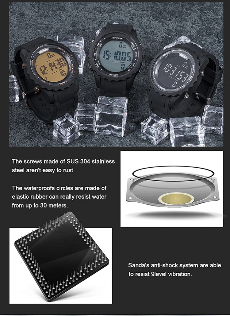 Новинка года SANDA цифровой шагомер спортивные часы для мужчин Военная мода Водонепроницаемый светодиодный электронный Chrono фитнес Relogio Masculino