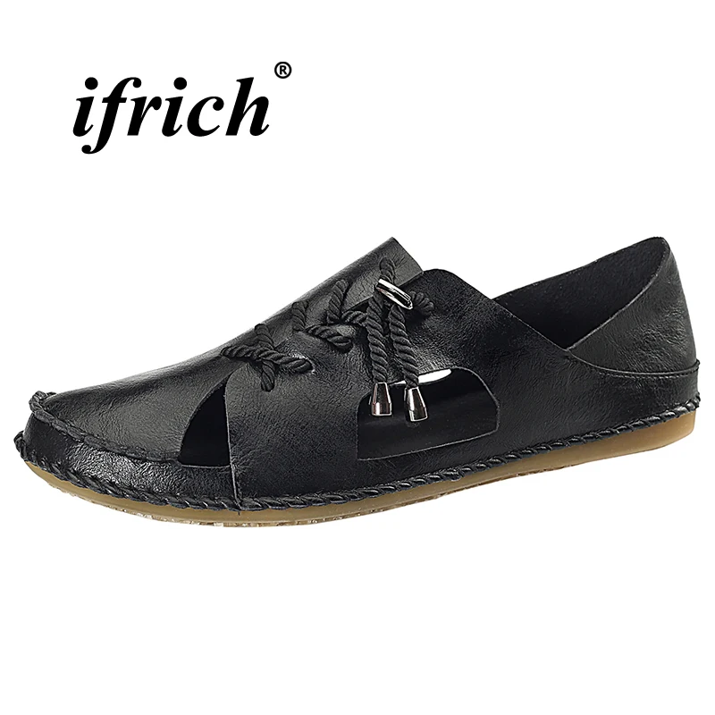 

Men Fashion Sandals Black White Summer Shoes for Male Lightweight Men Casual Shoes Leather Comfortable Male Outdoor Footwear