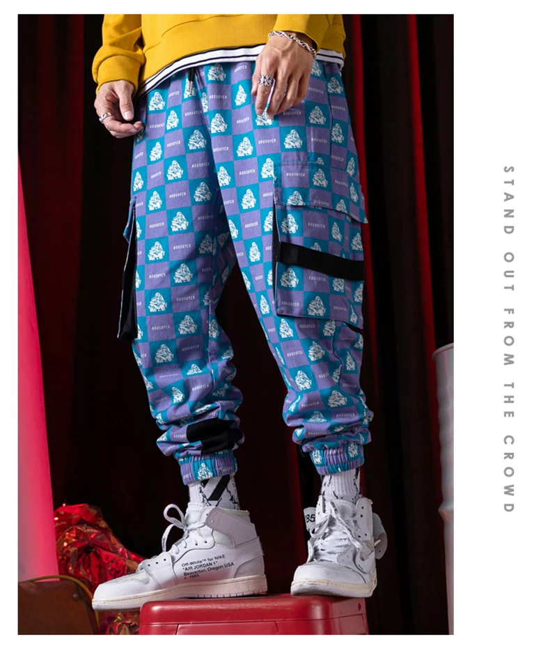 Purple Skateboard Color Pants Men Cotton Camo Hip Hop Fashion Cargo Pants  (16)