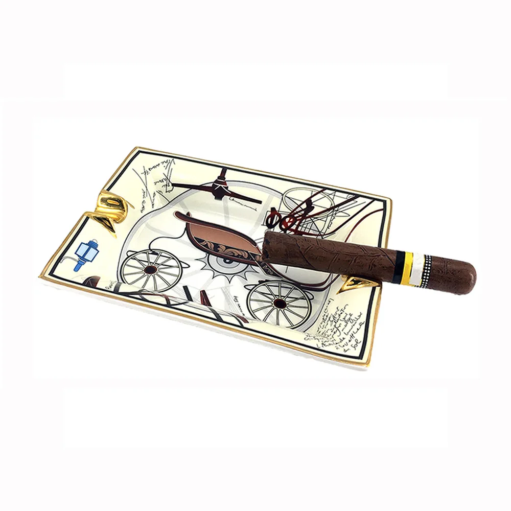 

LUBINSKI Cigar Ashtray 2 Cigar Holder Ceramic Ashtray Retro Pattern Tray Design for Outdoor Patio Household Office Decoration