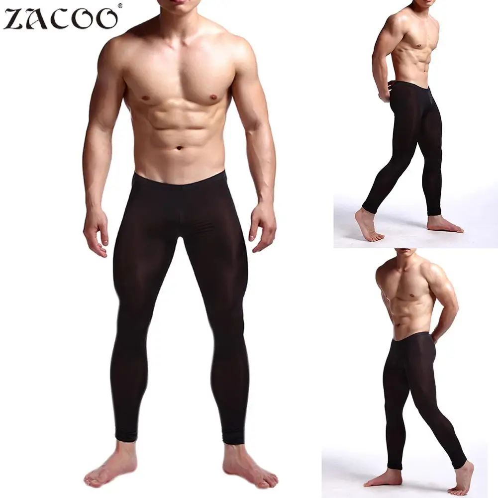ZACOO Men Ice Silk Thin Sleep Bottoms Underwear Pants Stretch Yoga Thin