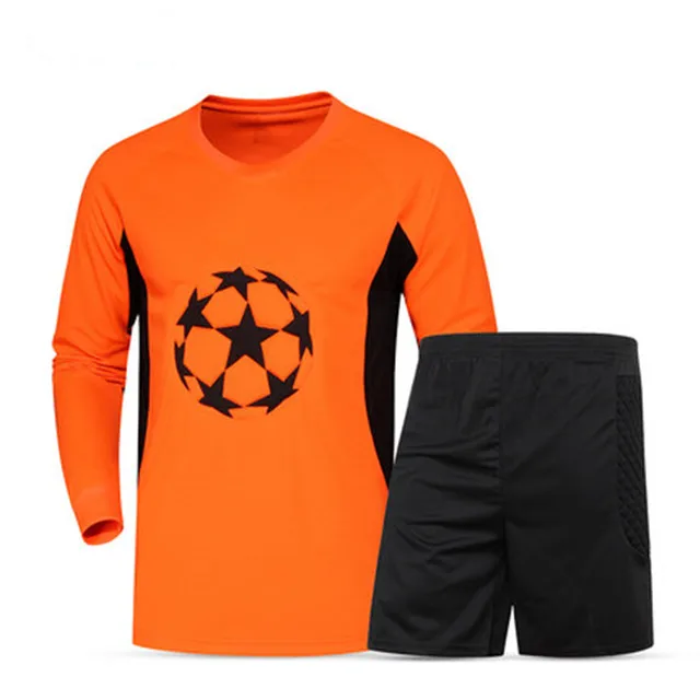 Survete, Мужская футболка для футбола,, мужская, длинная, для футбола, Вратарский Джерси, набор,, Мужская губка, для футбольного мяча, хранитель ворот, спортивный костюм, униформа - Цвет: orange shorts