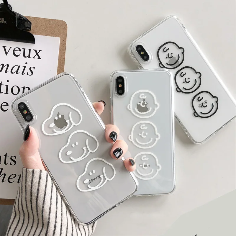 

Japanene cartoon peanut puppy phone case For iphone Xs MAX XR X 6 6s 7 8 plus couple clear soft TPU Charlie Brown back Cover