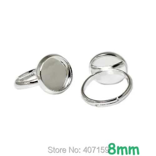 

(60 pieces/lot) Blank Kids Rings 8mm Inner Round Bezel tray Cabochon Bases Children Girls Ring Settings Findings Silver Plated