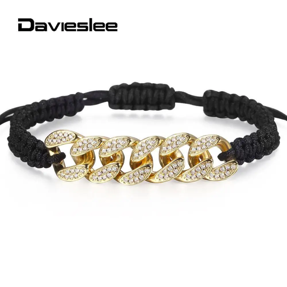 

Adjustable Braided Leather Bracelets for Womens Mens Paved Crystal CZ Cuban Chain Stone Adjustable Womens Mens Bracelets LGBM107