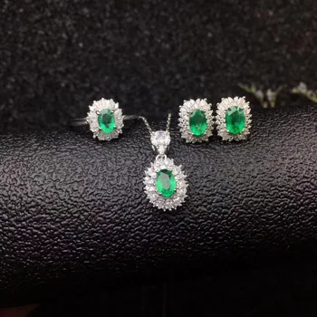 شراءالطبيعية الخضراء الزمرد جوهرة قلادة عصابة أقراط الطبيعية الأحجار الكريمة طقم مجوهرات 925 الفضة موضة مستديرة ديانا نساء مجوهرات حفلة