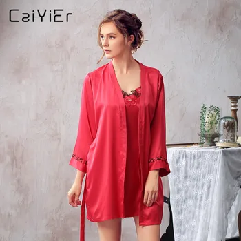 

Caiyier Women Nightgown Robe Suit Spring Summer Lace Strap Sleepwear Sexy Lingerie Robes Women's Nightgown Sets LLP6866