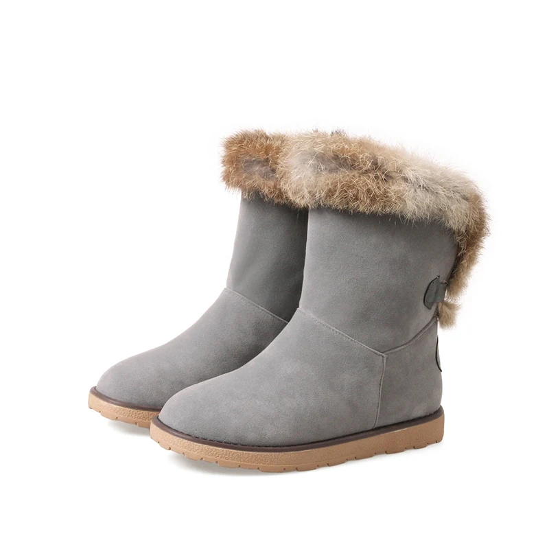 ASILETO snow boots real rabbit fur warm winter shoes ladies ankle boots for women footwear botas bottes feminina S845 - Цвет: Grey