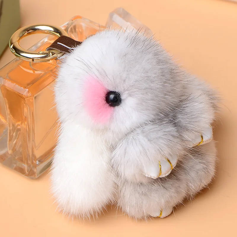 

2018 mink fur mini cute rabbit plush toy keychain