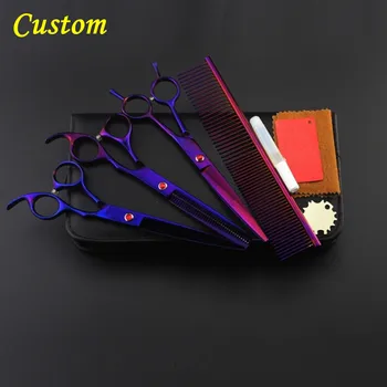 

Custom 4 kit Professional japan 440c pet 8 inch shears dog grooming hair scissors cutting thinning barber hairdressing scissors