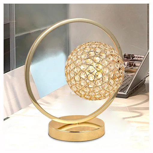 

Living Room Table LIghts Golden Modern Dual Ring Crystal Bedroom Beside Table Light Study Room Desk Lamp