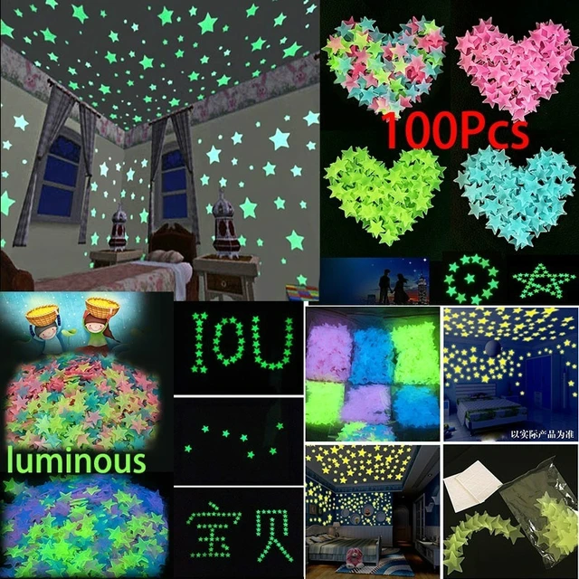 Glow Dark Stars Stickers  Fluorescent Stickers Glow Star - 100pcs 3d  Stickers Kids - Aliexpress
