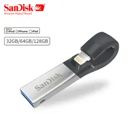 SanDisk флэш-накопитель USB OTG 32 ГБ, 64 ГБ и 128 ГБ USB3.0 к lightning MFi Pen Drives usb-накопитель для iPhone iPad iPod SDIX30N