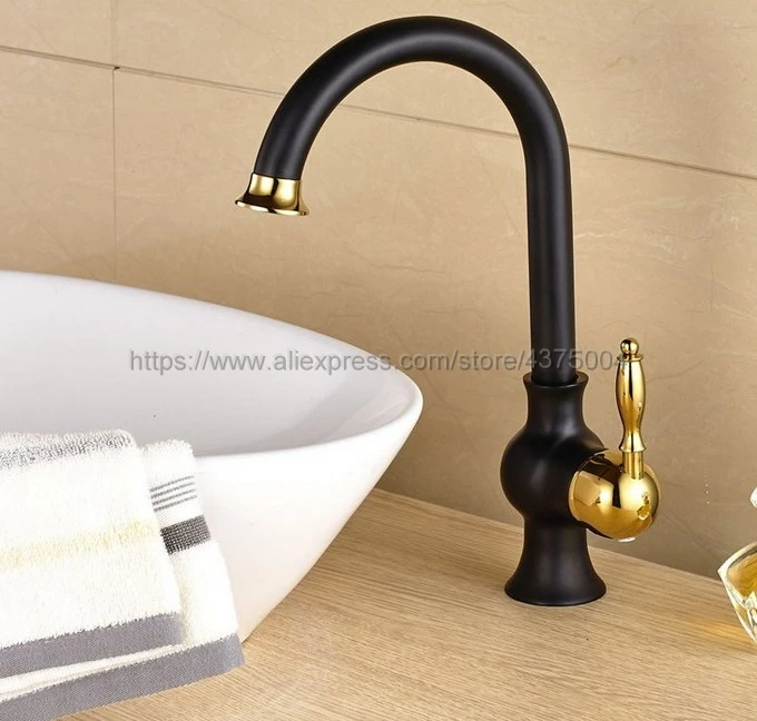 

Kitchen Faucets Deck Mounted Swivel Luxury Black Gold Color Bathroom Basin Mixer Single Handle Hot and Cold Tap Nnf805