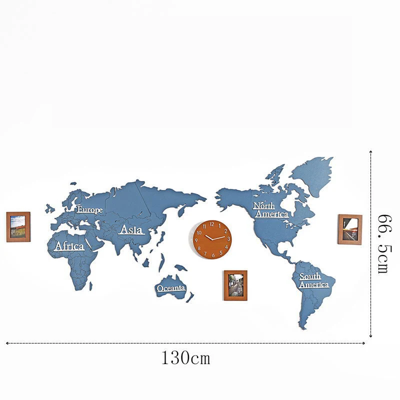 Креативная карта мира настенные часы настенные наклейки с фоторамкой большие деревянные настенные часы современный Европейский круглый немой relogio de parede - Цвет: blue with yellow