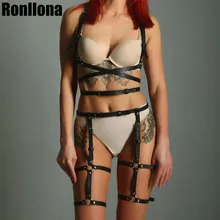Кожаное нижнее белье, комплект из 2 предметов, подвязки, ремни, сексуальный женский пояс, бандаж для ног, клетка, ремни, бюстгальтер, подвязки, ремни для тела, подтяжки