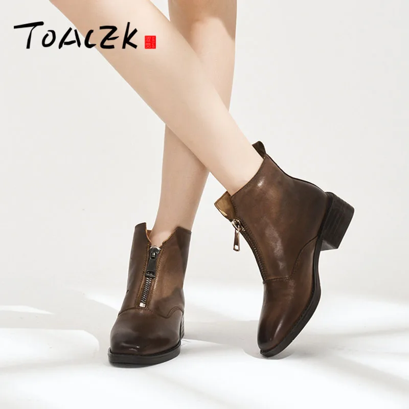 

Retro women's boots autumn winter new style of manual leather boots leisure joker women's simple Martin boots