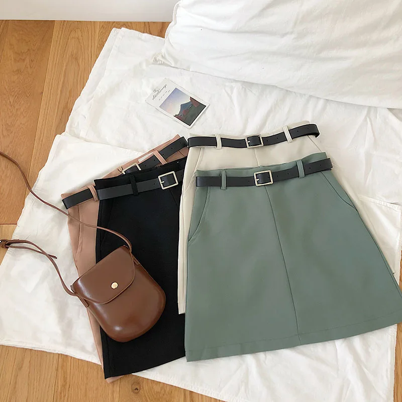

New Slim Basic Solid Ladies Spring Summer Mini Short Bandage Skirt Trendy Women Casual Sashes High Waist Office Elegant Skirts