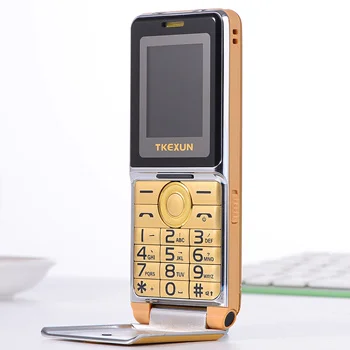 TKEXUN G6000 мобильный телефон с откидной крышкой, 1,8 дюймов, две sim-карты, четыре диапазона, GSM фонарик, SOS, быстрый набор, большая русская клавиатура, сотовые телефоны - Цвет: Gold