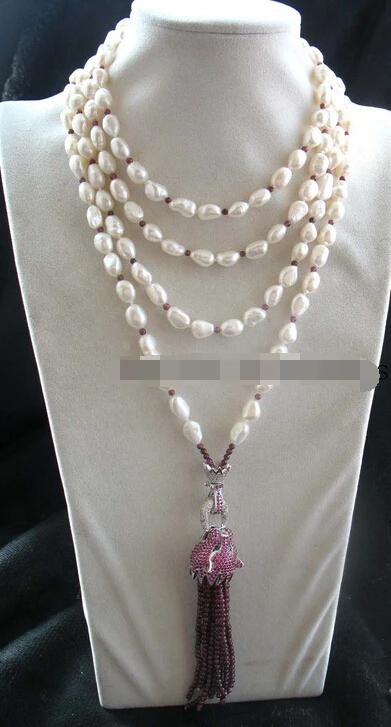 

freshwater pearl &garnet leopard necklace 70" nature N