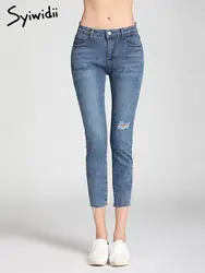Женские узкие джинсы брюки-карандаш джинсовые стрейч vitage синие с высокой талией уличная Женская сексуальные брюки Мода 2019 Лето рваные