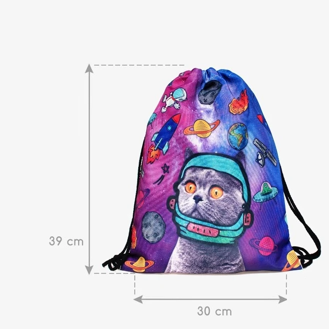 1 шт. 3D Galaxy Cat сумка на шнурке космический узор унисекс портативная дорожная сумка для покупок модные рюкзаки для мужчин и женщин