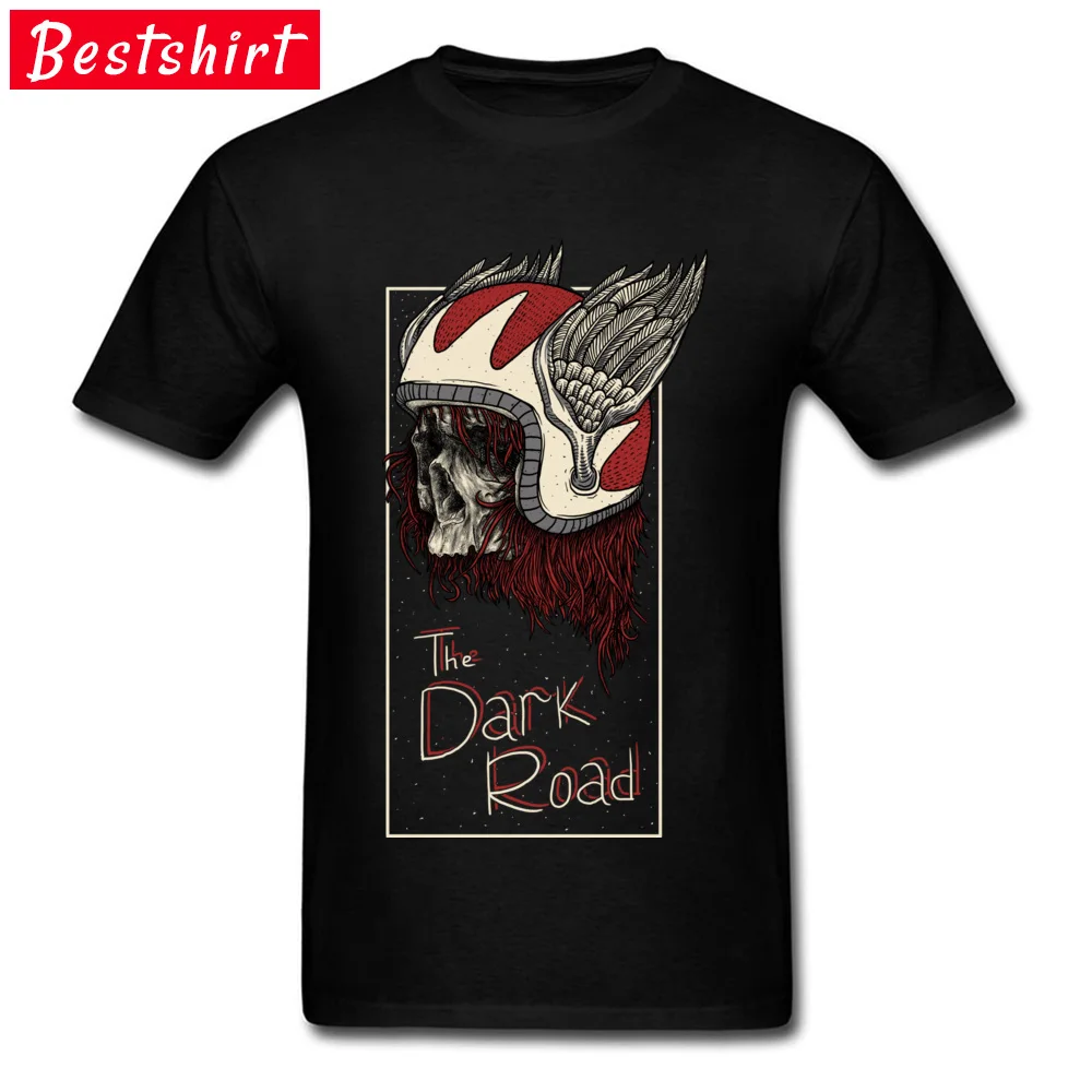 the dark road Casual Tees Short Sleeve for Men Cotton Autumn O-Neck T Shirts Hip hop Sweatshirts Fashionable Wholesale the dark road black