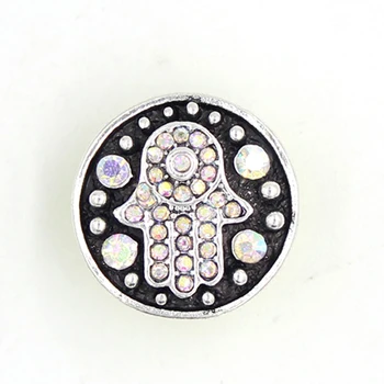 

20pcs Wholesale DIY Snap Jewelry, Zinc Alloy Crystal Rhinestone Hamsa Hand Buttons Fit 18mm Snap Bracelet Necklace Earrings