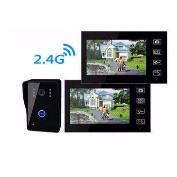 

2.4Ghz Wireless Video Door Phone Door Bell Intercom System 2x7Inch Touch Screen LCD 1xOutdoor IR Night Vision Camera Mic Speaker