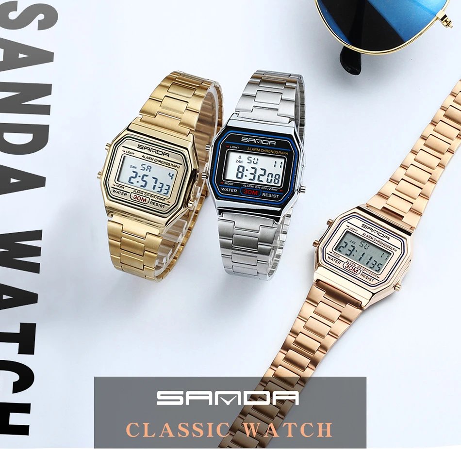 SANDA, розовое золото, спортивные часы для женщин, Роскошный Золотой светодиодный, электронные цифровые часы, водонепроницаемые, женские часы, Reloj Mujer