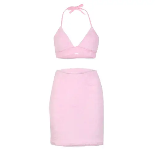 2018 Горячая Великобритания 2 шт женщины открытая спина укороченный Топ Bodycon Юбка Co
