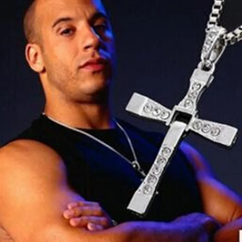 Image Toledo Furious 7 Movies Men s silver stainless steel cross pendant necklace enamel necklace crystal suspension