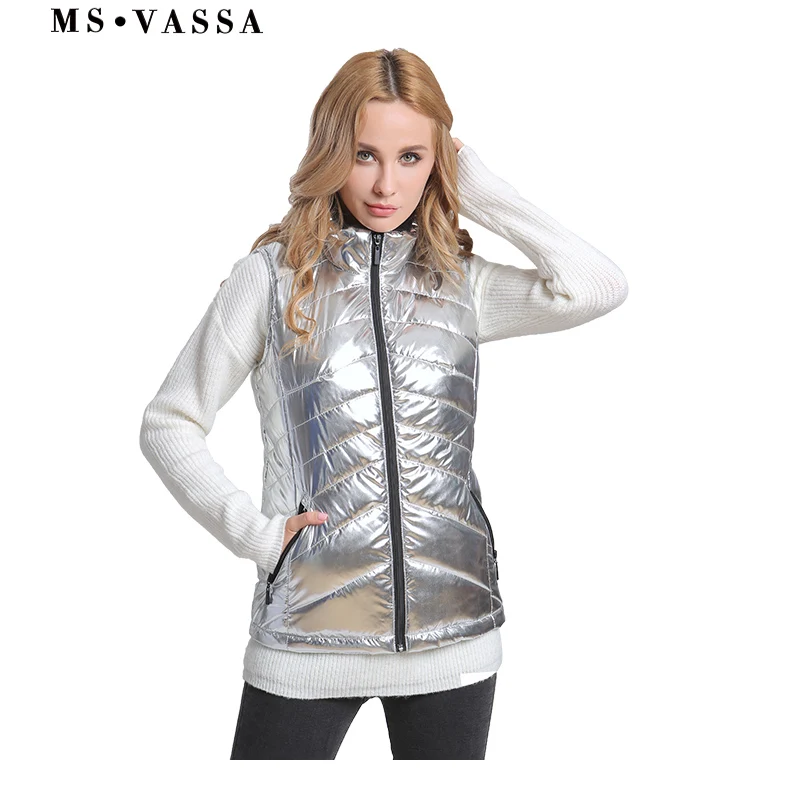 MS VASSA Women Vest 2018 New Spring Autumn Waistcoat Ladies padded casual sleeveless Jacket fleece collar plus size 5XL 6XL