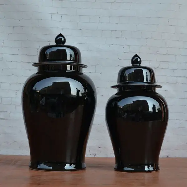 

Black color glazed temple jar high temperature jingdezhen storage jar vase home decoration ceramic porcelain ginger jar
