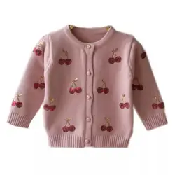 2018 Вишневый вязаный Свитера для маленьких девочек детский осенний свитер детский Кардиган для девочек с блестками верхняя одежда Зимняя